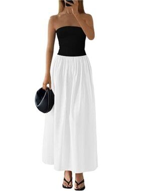 Strapless Maxi Dress A-Line Flowy Long Formal Party Cocktail Dress Women Summer